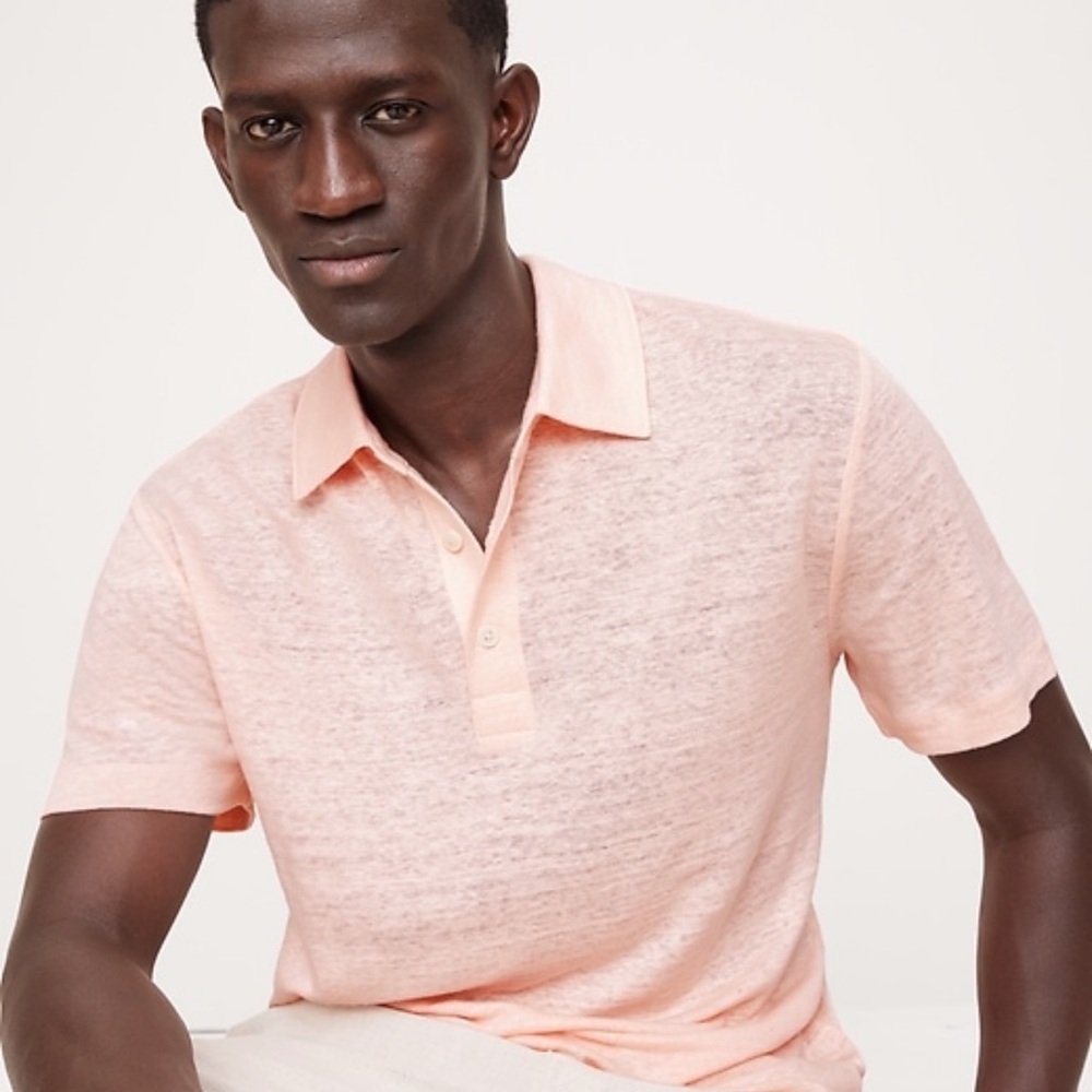 Banana Republic Linen Light Pink Polo Shirt